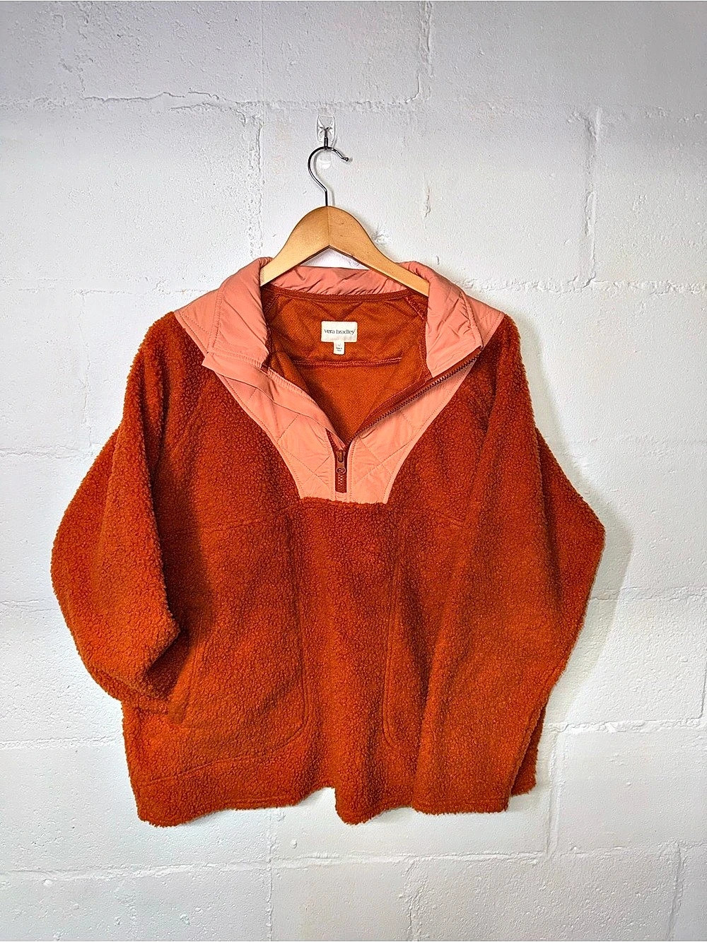 Vera Bradley Teddy Fleece Quarter-Zip Pullover Orange & Pink Small